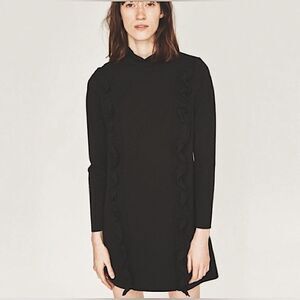 Chic Elegance: Zara Black Ruffle Long Sleeve Mock Neck Dress